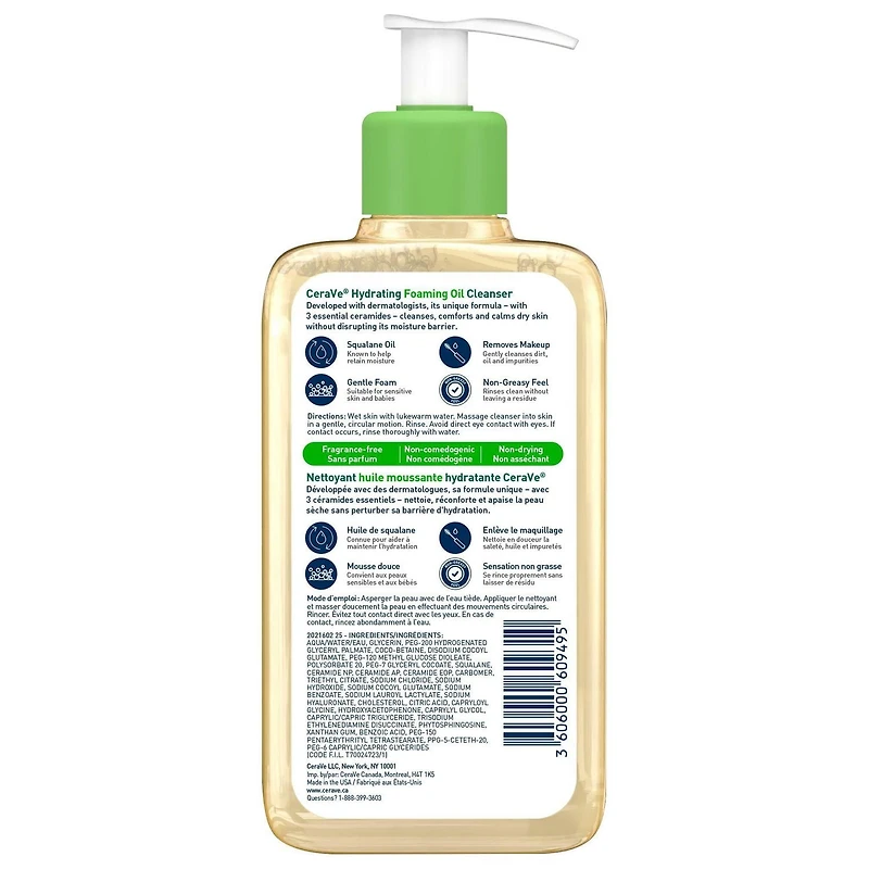 CeraVe Hydrating Foaming Oil Cleanser, Face and Body Wash with Squalane Oil and Ceramides for Dry Skin, 237mL