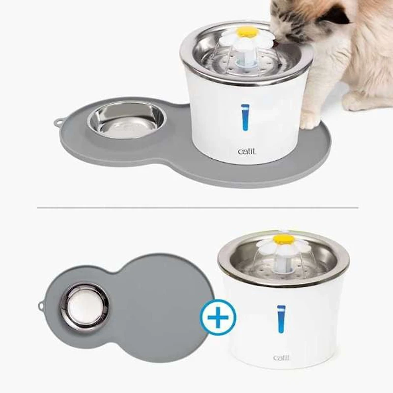 Catit Stainless Steel Cat Flower Fountain with Placemat Kit, 3 L