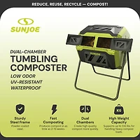 Sun Joe SJ-CMPS1 Composteur Rotatif Extérieur Toutes Saisons | Chambre Double à Glissière | 42 Gallons | 2-10 Semaines | Matériau Sans BPA