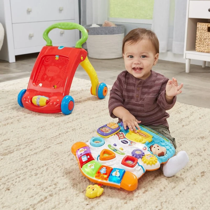 VTech Stroll & Discover Activity Walker, Red, Grow with Me Baby & Toddler Toy - English Version, 9-36 months