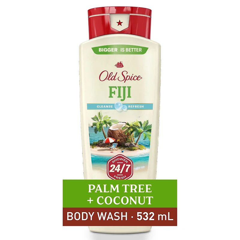 Old Spice Men's Body Wash, Fiji Scent, 24/7 Shower Fresh, Long Lasting Scent