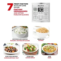 Starfrit Low-Carb Rice Cooker 14-Cup, Reduces Carbs Up To 30%, 7 Preset Functions, Steamer Basket, Non-Stick Pot, Easy Clean, Healthy Cooking, Rice Brown White Soup Steam Slow Cook