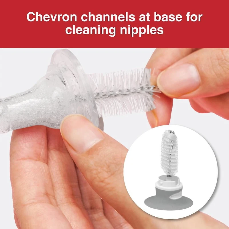 Brosse pour biberons et tétines Playtex Baby® Deluxe – Brosse de nettoyage pour biberons avec embout éponge, socle à ventouse et brosse pour paille – Sans BPA et lavable au lave-vaisselle