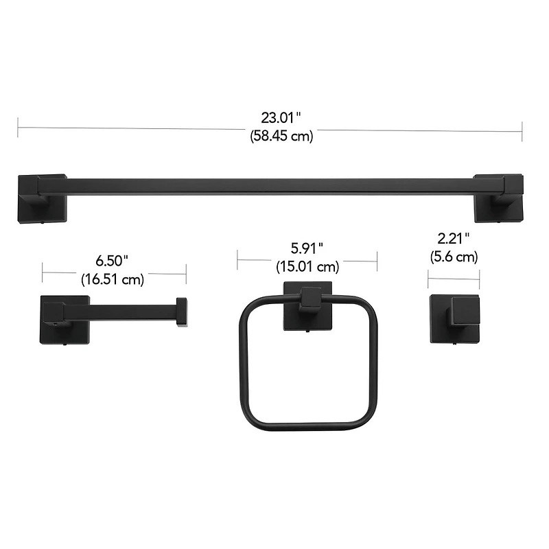 Dakota 4-Piece Bathroom Hardware Accessory Kit, Matte Brass, Towel Bar, Towel Ring, Robe Hook, Toilet Paper Holder