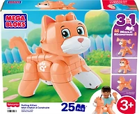 MEGA BLOKS Fisher-Price Rolling Kitten Block Toy with Rolling Wheels (25 Pieces) for Kids