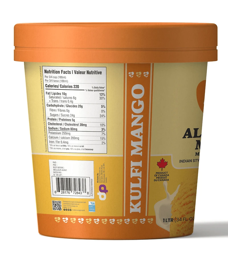 Mother's Magic Alphonso Mango Kulfi 1L, Mango kulfi dessert