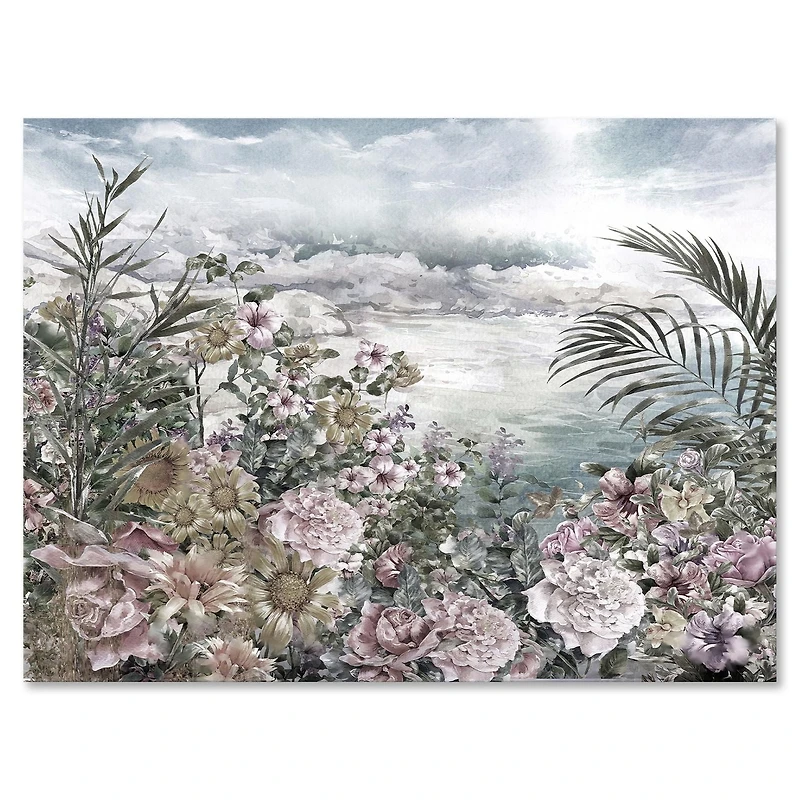 Designart Retro Flowers By The Sea Side Canvas Wall Art