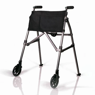 Stander Wonder Walker Plus, Lightweight Folding Rolling Walker for Seniors, Collapsible Travel EZ Fold-N-Go Walker with Wheels, Glides, & Basket, Compact Standard Walker