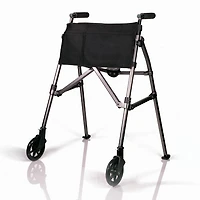 Stander Wonder Walker Plus, Lightweight Folding Rolling Walker for Seniors, Collapsible Travel EZ Fold-N-Go Walker with Wheels, Glides, & Basket, Compact Standard Walker