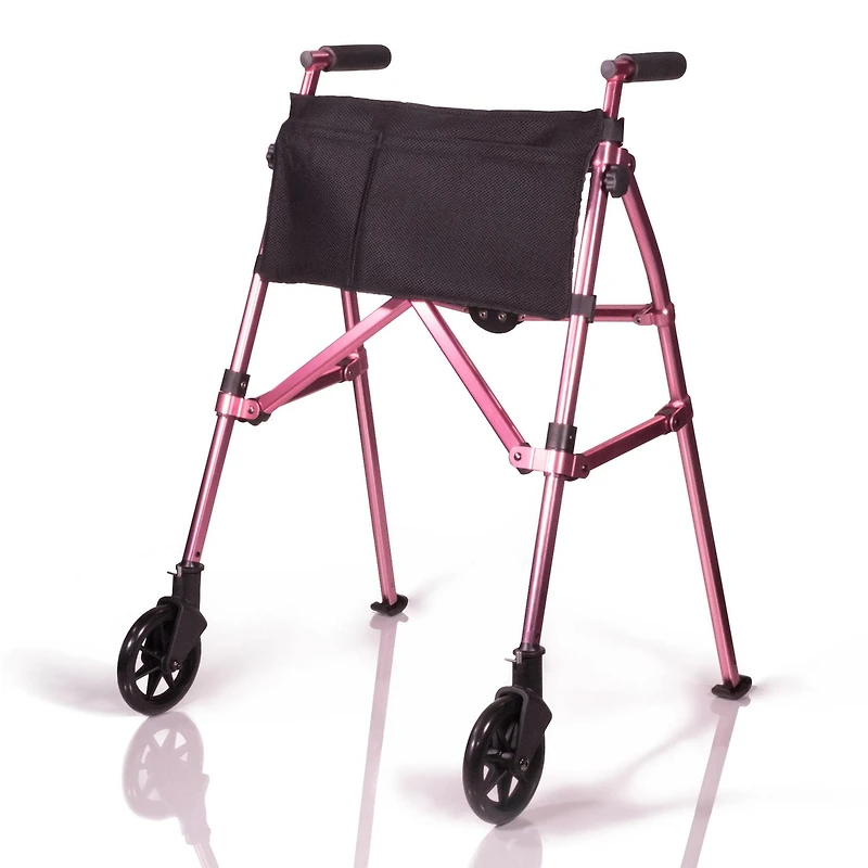 Stander Wonder Walker Plus, déambulateur pliable léger pour personnes âgées, déambulateur de voyage pliable EZ Fold-N-Go avec roues, patins et panier, déambulateur standard compact