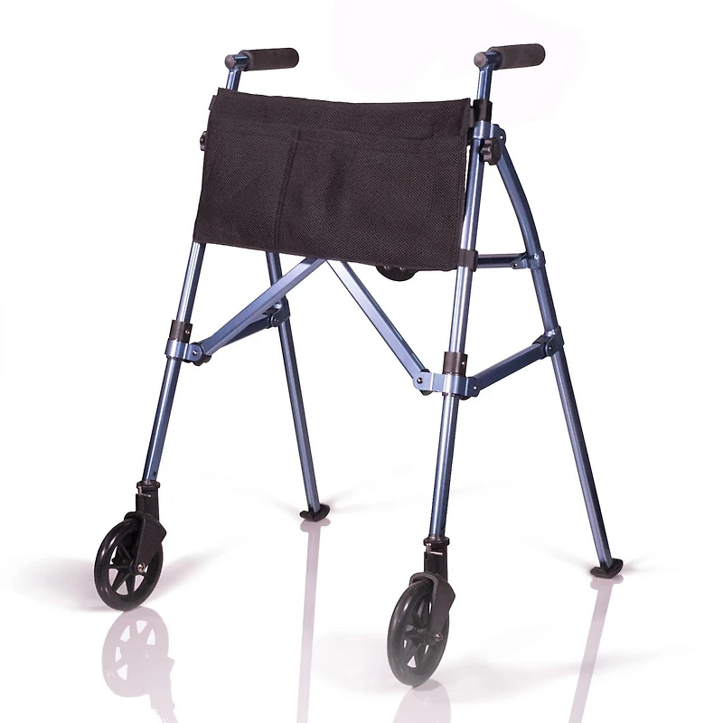 Stander Wonder Walker Plus, Lightweight Folding Rolling Walker for Seniors, Collapsible Travel EZ Fold-N-Go Walker with Wheels, Glides, & Basket, Compact Standard Walker