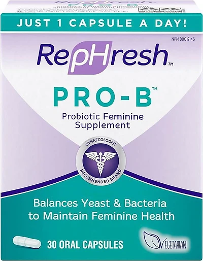 RepHresh Pro-B Probiotic Feminine Adult Supplement, Helps to Balance Yeast & Bacteria with Just 1 Capsule per Day, 30 Capsules