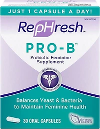 RepHresh Pro-B Probiotic Feminine Adult Supplement, Helps to Balance Yeast & Bacteria with Just 1 Capsule per Day, 30 Capsules
