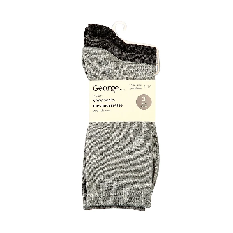 George Women's 3 Pairs Crew Socks, Sizes 4-10