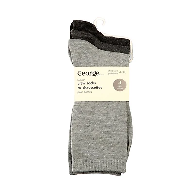 George Women's 3 Pairs Crew Socks, Sizes 4-10