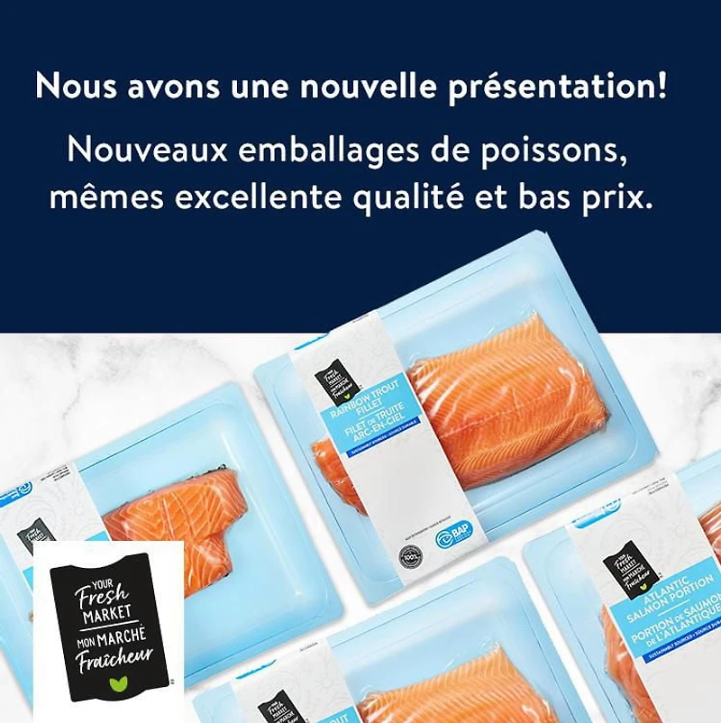 Portion de fillet de saumon atlantique canadien Mon marché fraîcheur, 1 morceaux, 0.70 - 1.00 KG