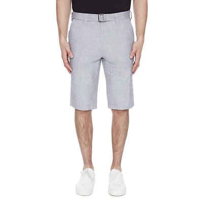 Dark Black Men's Belted Cargo Capri Short - Silver