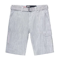 Dark Black Men's Belted Cargo Capri Short - Silver