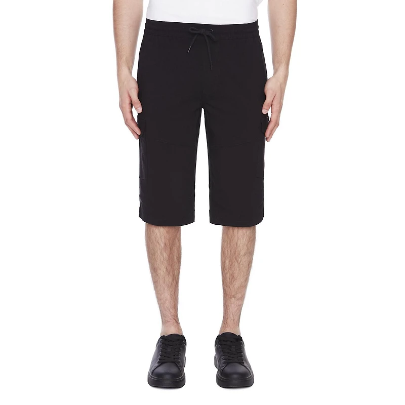 Dark Black Men's Pull on Cargo Capri Short - Black, Sizes S-XXL