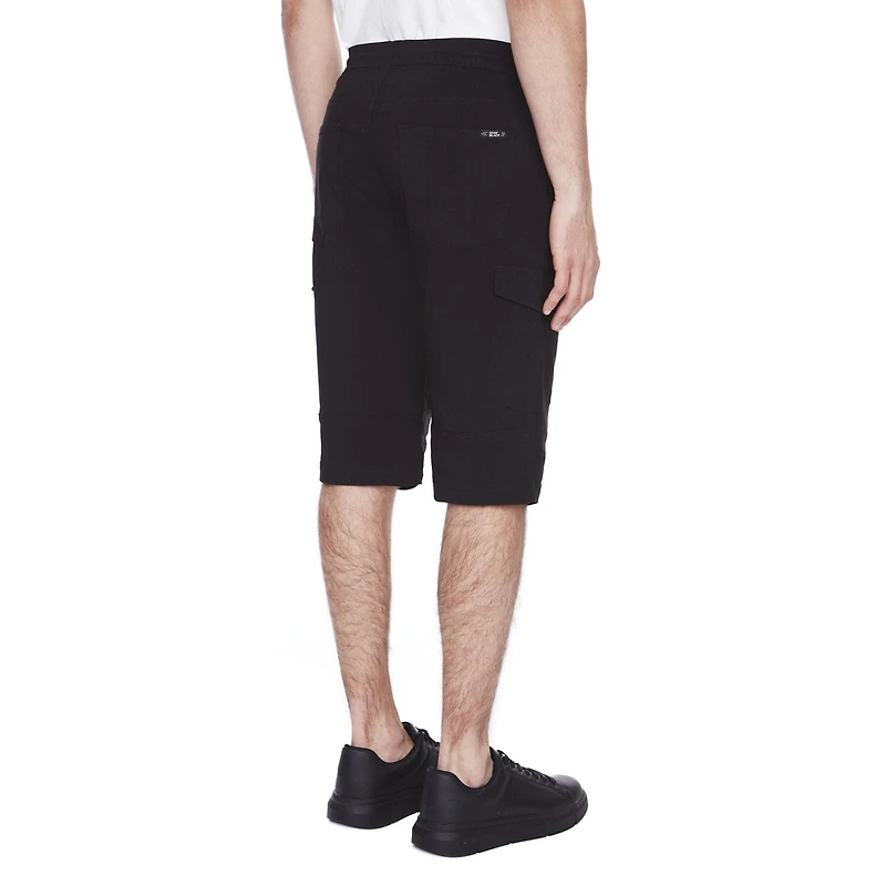 Dark Black Men's Pull on Cargo Capri Short - Black, Sizes S-XXL