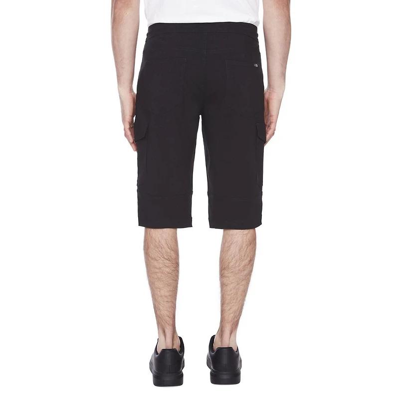 Dark Black Men's Pull on Cargo Capri Short - Black, Sizes S-XXL