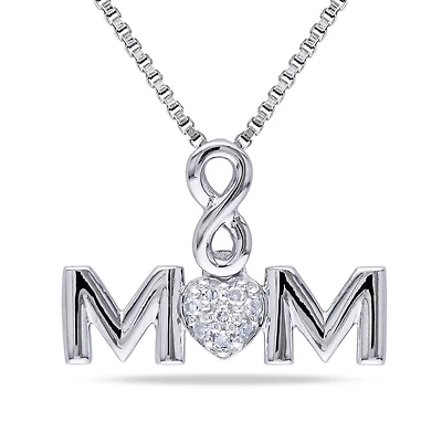 Pendentif Miabella à inscription « Mom » et motif cœur avec accent de diamants, en argent sterling, 18 po