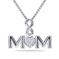 Pendentif Miabella à inscription « Mom » et motif cœur avec accent de diamants, en argent sterling, 18 po