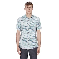 Dark Black Men's Short-Sleeve Patterned Button-Down Shirt
