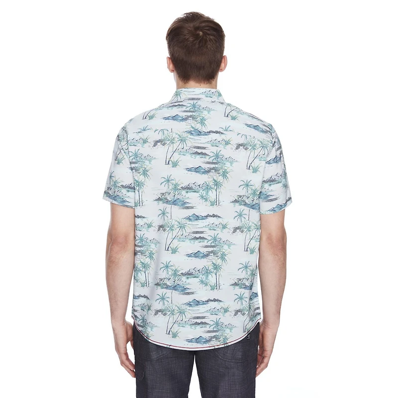 Dark Black Men's Short-Sleeve Patterned Button-Down Shirt