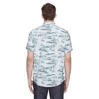 Dark Black Men's Short-Sleeve Patterned Button-Down Shirt