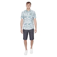 Dark Black Men's Short-Sleeve Patterned Button-Down Shirt