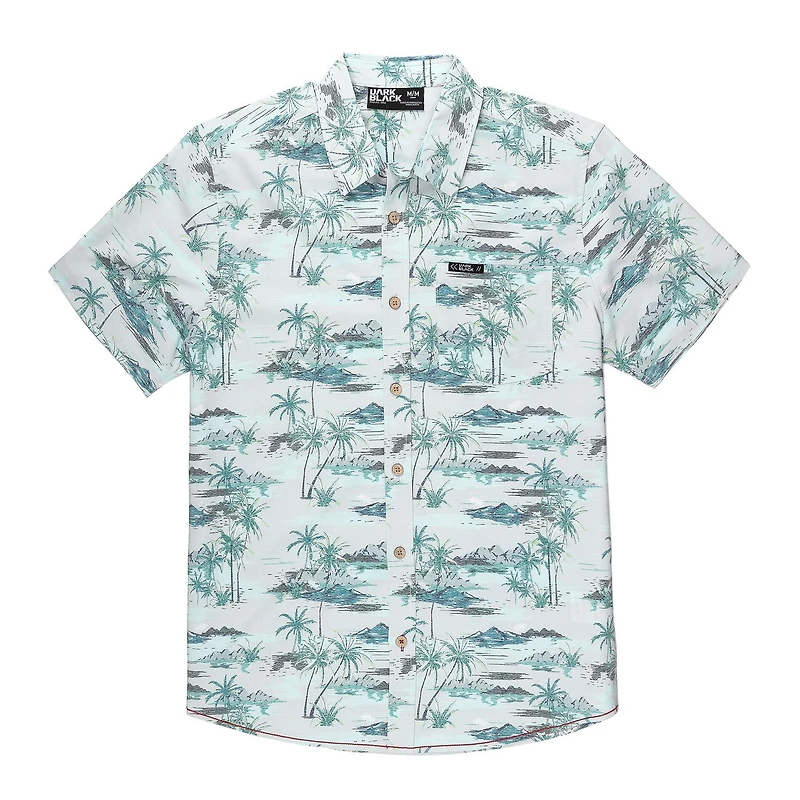 Dark Black Men's Short-Sleeve Patterned Button-Down Shirt