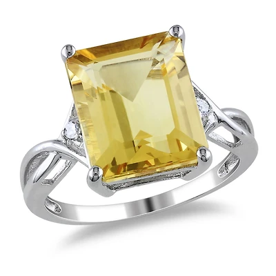 Tangelo 6.63 Carat T.G.W. Citrine and White Topaz Accent Sterling Silver Cocktail Ring
