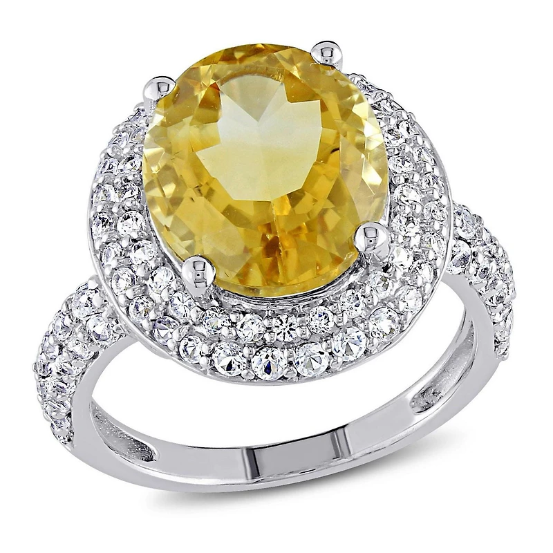 Tangelo 5.40 Carat T.G.W. Citrine and Created White Sapphire Sterling Silver Cocktail Ring