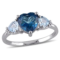 Tangelo 2.15 Carat T.G.W. Blue Topaz with Diamond-Accent Sterling Silver Heart Ring