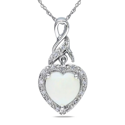 Asteria 1.20 Carat T.G.W. Opal and Diamond-Accent Sterling Silver Infinity Heart Pendant