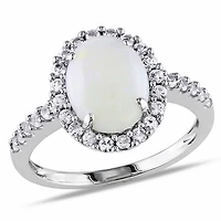 Asteria 2.25 Carat T.G.W. Opal and Created White Sapphire 10 K White Gold Halo Ring