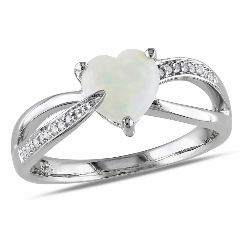 Asteria 0.88 Carat T.G.W. Opal and Diamond-Accent Sterling Silver Heart Ring