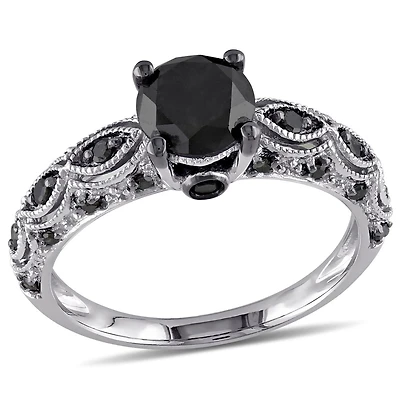 Miabella 1.25 Carat T.W. Black Diamond 10 K White Gold Engagement Ring