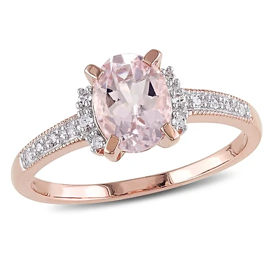 Bague avec morganite d'1,14 ct PBT et accents de diamants en argent sterling plaqué de rhodium rose deTangelo