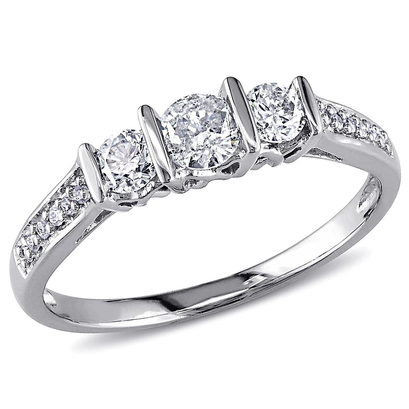 Bague de fiançailles à trois pierres Miabella avec diamants 0,50 ct poids total en or blanc 10 k