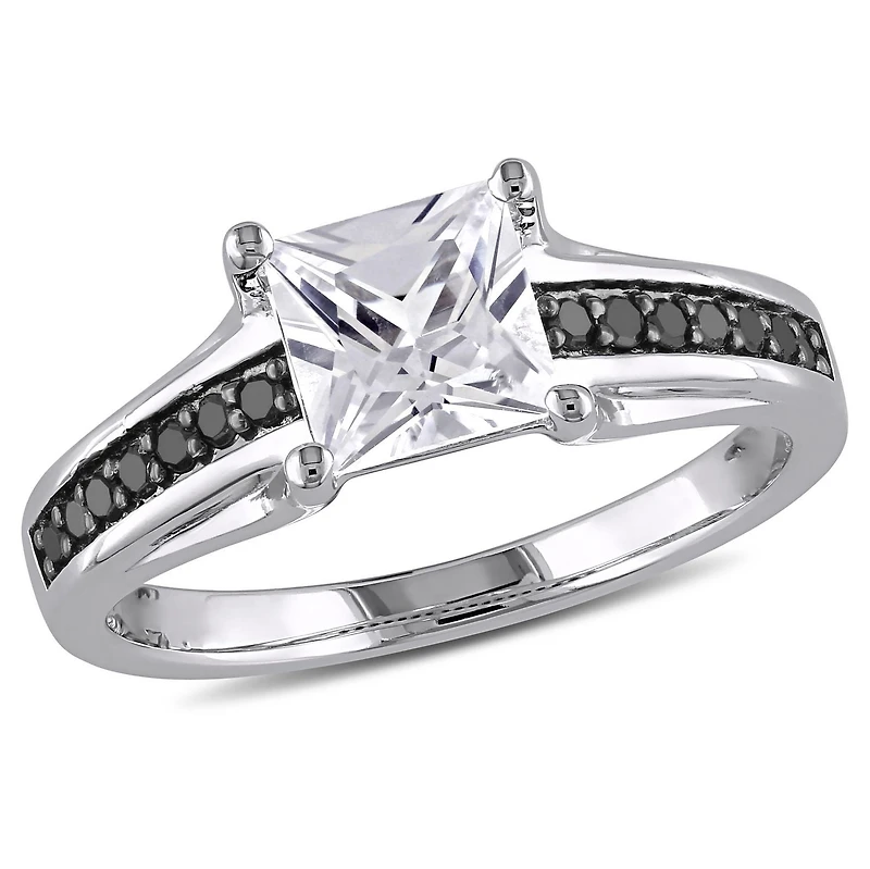 Asteria 1.33 Carat T.G.W. Created White Sapphire and 0.14 Carat T.W. Black Diamond Sterling Silver Engagement Ring