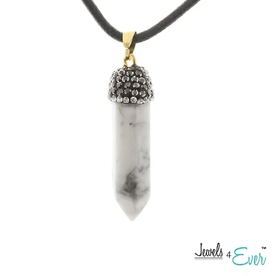 Jewels 4 Ever Brass Genuine Howlite Point and Crystal Cap Pendant with Cord