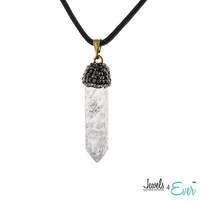 Jewels 4 Ever Brass Genuine White Quartz Point and Crystal Cap Pendant with Cord