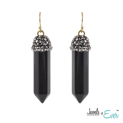 Boucles d'oreilles en laiton Jewels 4 Ever à pointe d'onyx authentique et à calotte de cristal