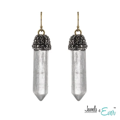 Boucles d'oreilles en laiton Jewels 4 Ever à pointe de quartz blanche authentique et à calotte de cristal