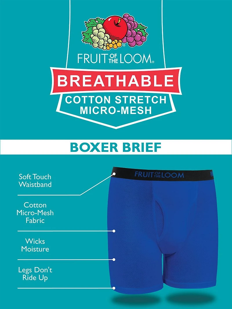 Fruit of the Loom Boys Breathable Micro Mesh Boxer Brief, 4-Pack, Sizes S-L