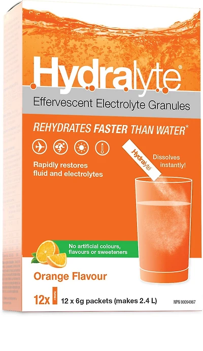 Orange effervescent electrolyte granules, 12ct