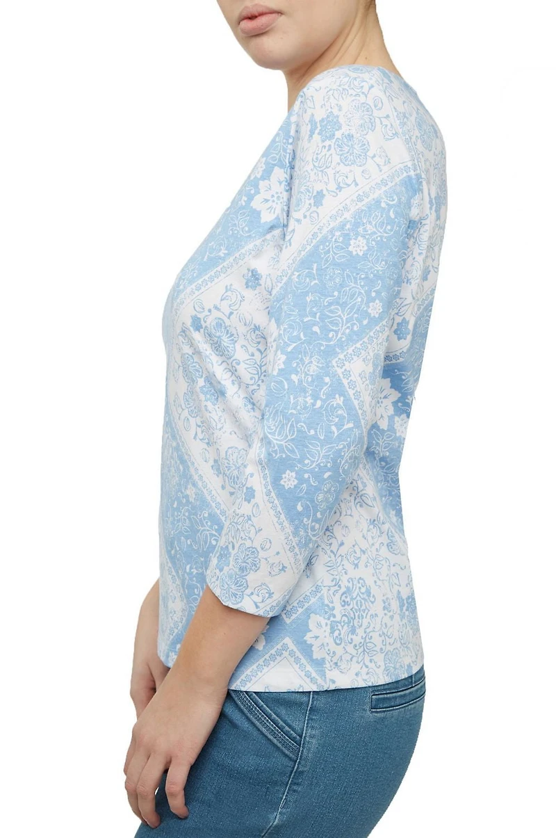 Alia Women's 3/4 Sleeve Print Jersey V Neck Top