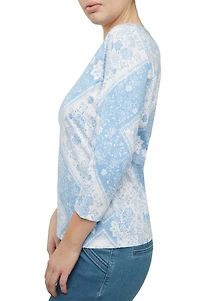 Alia Women's 3/4 Sleeve Print Jersey V Neck Top